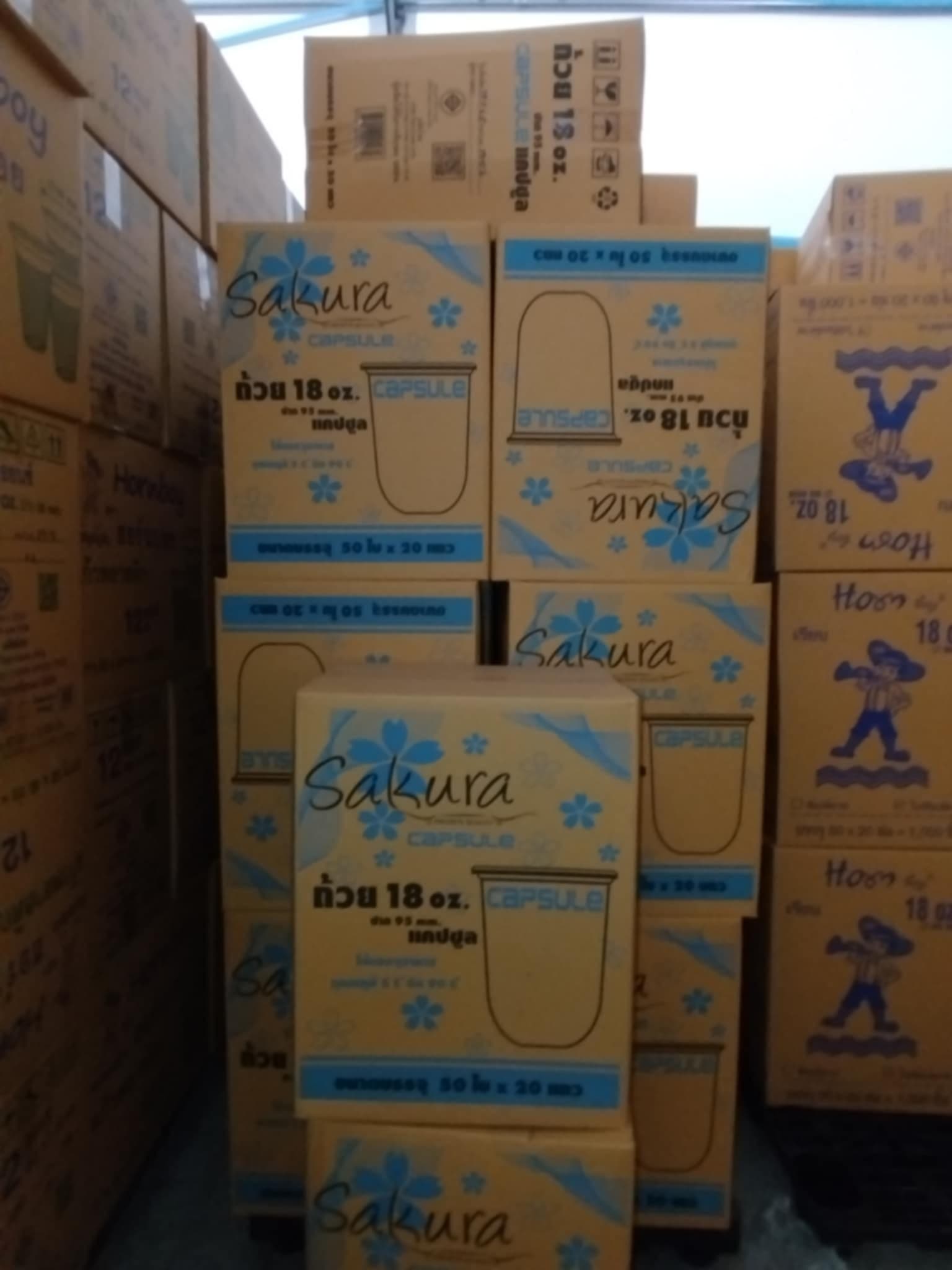 ถ้วยน้ำ18 OZ.แคปซูลเรียบใสปาก95Sakura(50x20แถว)