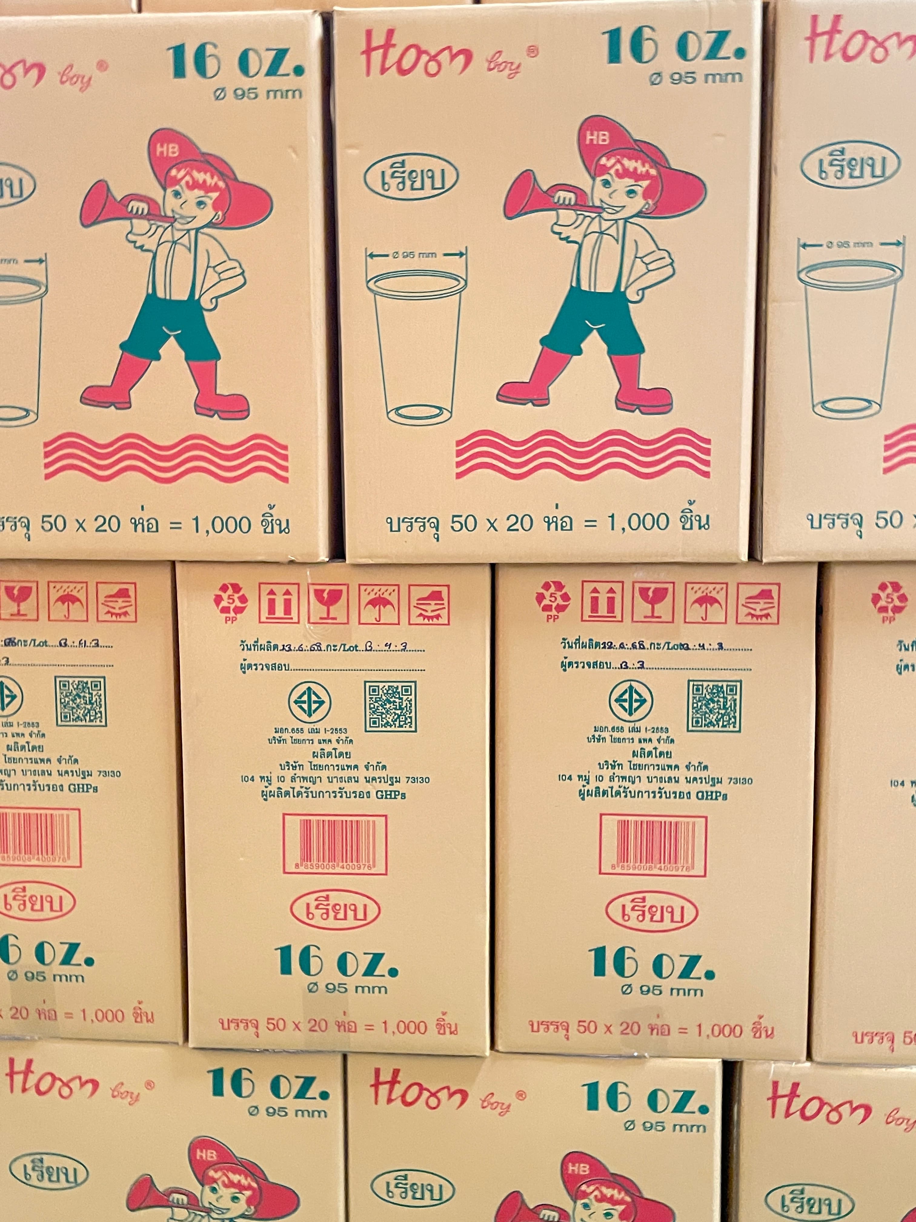 ถ้วยน้ำ16 OZ.เรียบใสปาก95HB(50x20แถว)