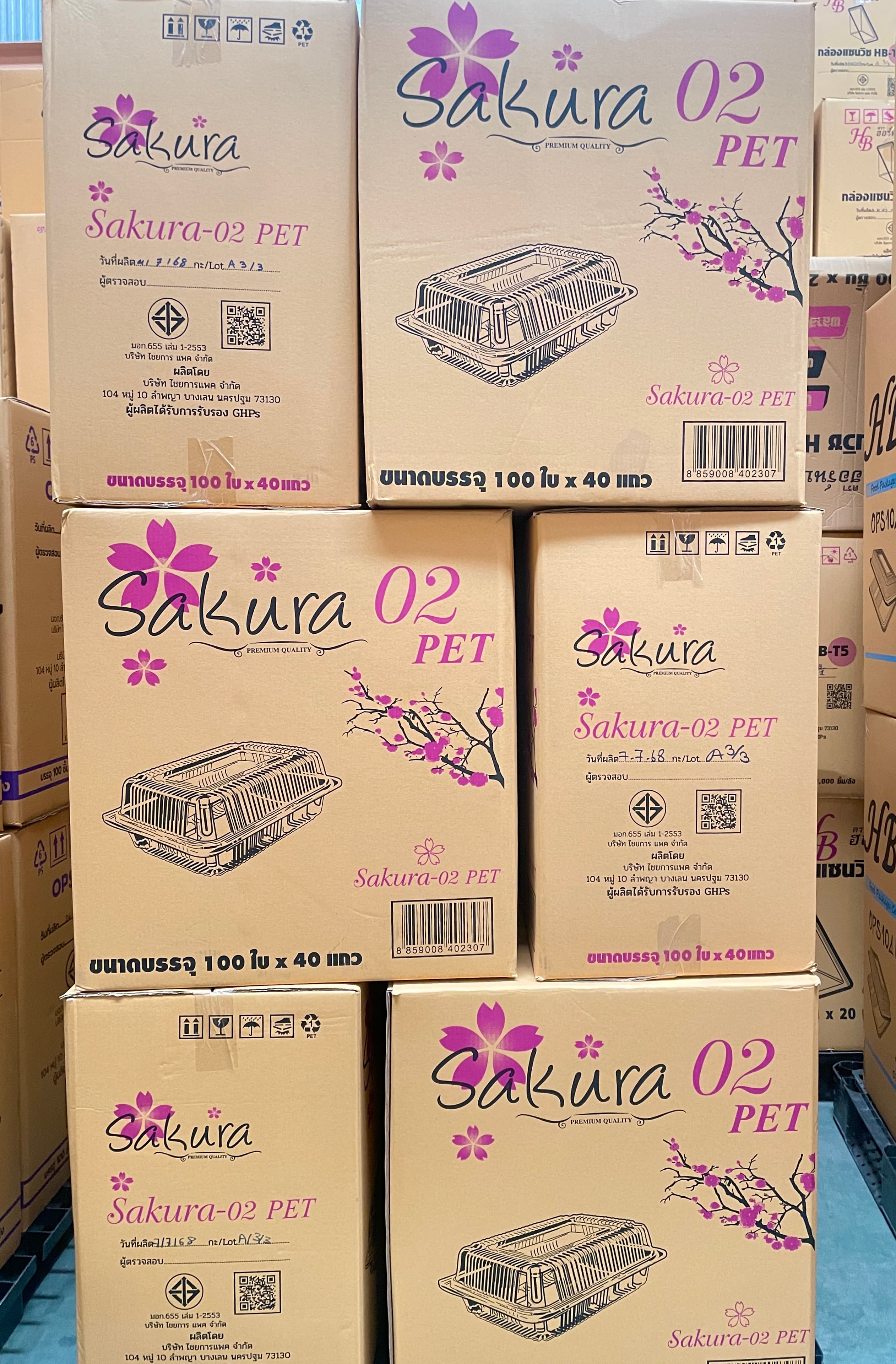 กล่องใสPET-02 ซากุระ (100ชิ้น*40แพ็ค=4000ชิ้น/ลัง)