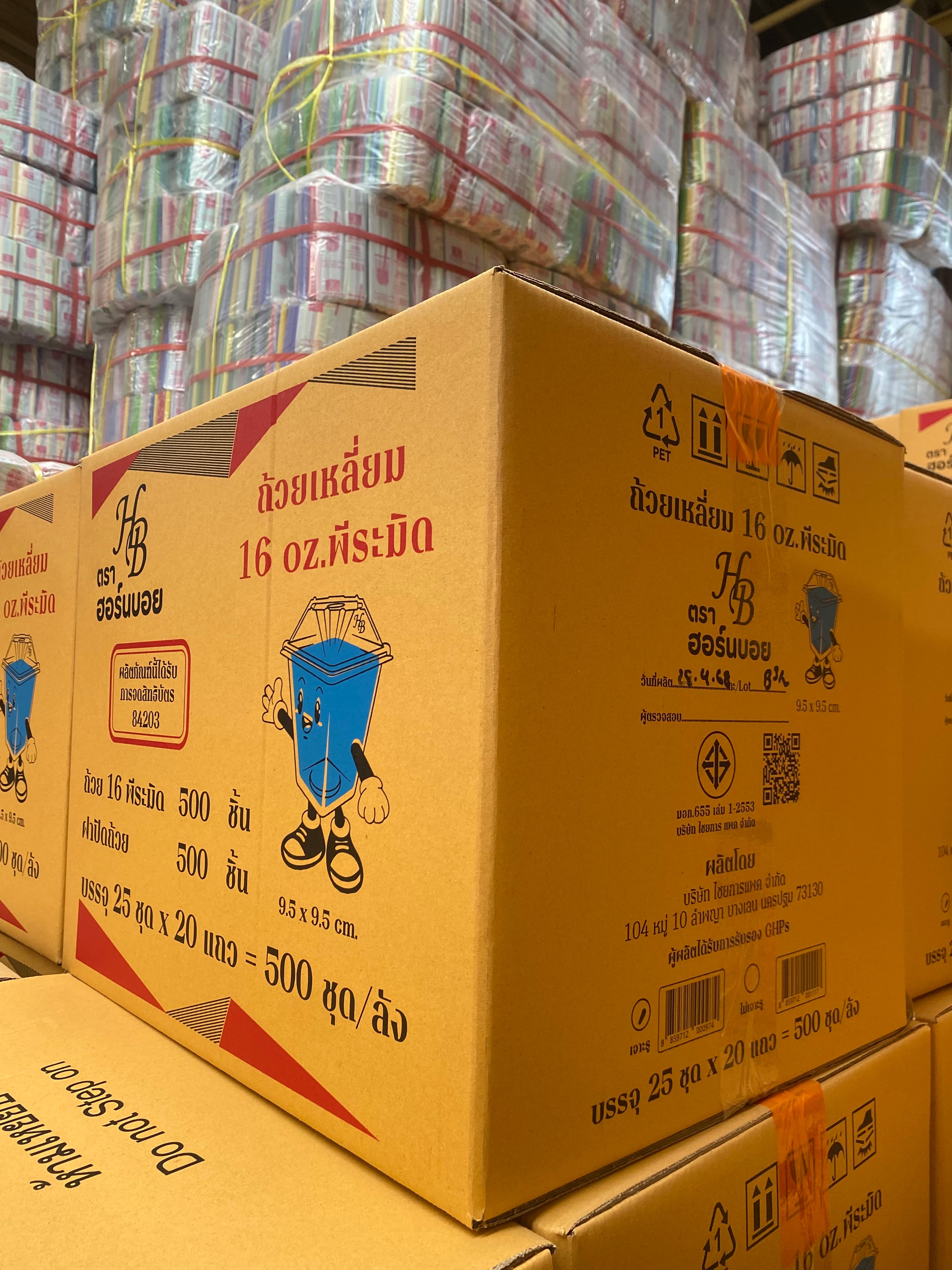 ถ้วยน้ำ16 OZ.พีระมิด(สี่เหลี่ยม)+ฝาเจารูSuper save(25ชุดx20แถว=500ชุด/ลัง)